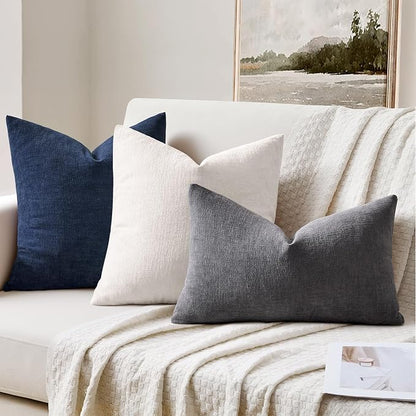 MIULEE Grey Chenille Couch Lumbar Throw Pillow Covers, 12x20 | Set of 2 - Image 3