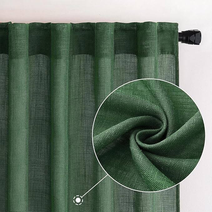 MIULEE Emerald Green Linen Curtains 52x90 Inch Long - Image 2