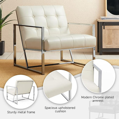 Glitzhome Mid Century White Accent Chair, Modern Living Room Armchairs - Image 4