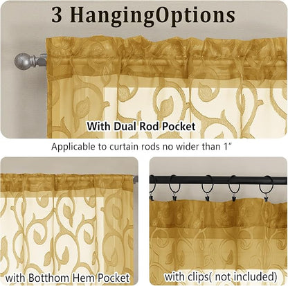 Furman Cafe Curtains 36 Inch Length 2 Panels Set, Elegant Geometric Jacquard - Image 4