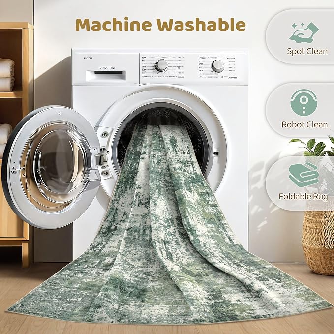 LOONGRUG 7x9 Area Rug Washable Large Neutral Modern Living Room Rugs | Abstract - Image 2