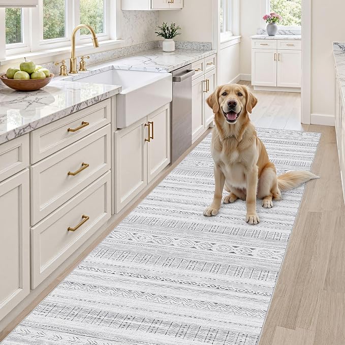cotiled Hallway 2.6x8 Runner Rugs Washable Boho Rug Dark Grey | Stain Resistan - Image 4