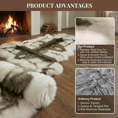 Reindeer Pattern Faux Fur Area Rug, 6.7'x2.3' Plush Machine Washable Runner - Image 5