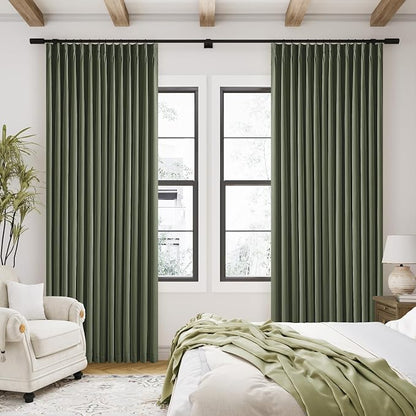 Olive Green Pleated Linen Blackout 102 Inch Curtains - Image 7