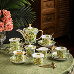 ACMLIFE Tea Set for Adults- Fine China Tea Set for 6, 21-Piece Vintage Coffee Set English Porcelain Tea Pot Sets for Adult Tea Party for Women Gift (Fruits Green, Extra Large 21)