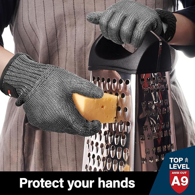 Schwer Ultimate Cut Resistant Gloves Beyond ANSI A9, Reinforced Stainless Steel Glove, Food Grade Mesh Metal Gloves for Butcher Meat Cutting, Oyster Shucking, Mandoline, Non-PFAS, PR1708 (S, 2 PCS)