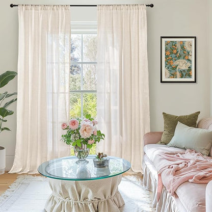 BGment Oatmeal 98 Inches Long Linen Curtains - Image 2