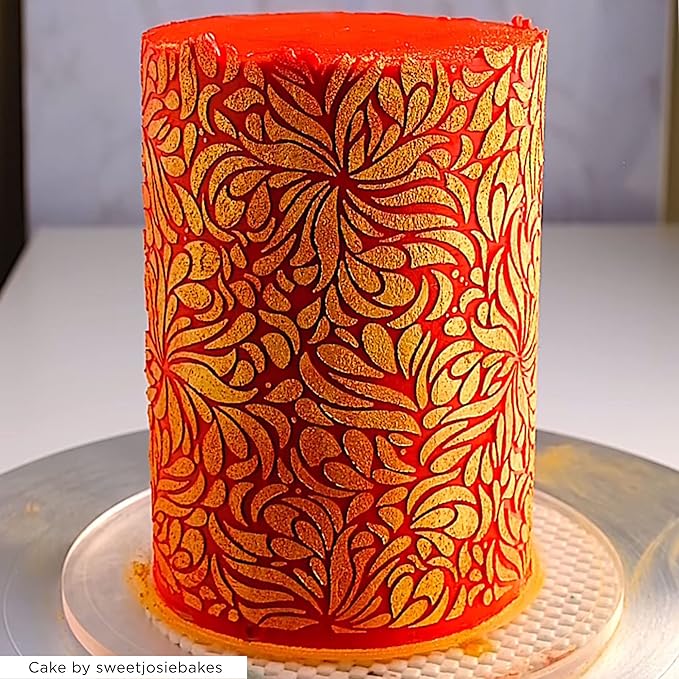 Cake Stencil - Seamless Delicate Pattern for Decorating Tall Double Barrel Cake to Use with Buttercream, Royal Icing, Ganache, Paint, Airbrush (Claris)