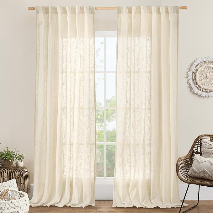 Living Room Sheer Linen Curtains 90 Inch by LAMIT