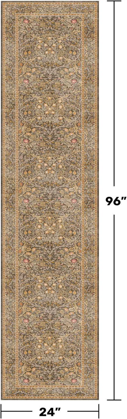 Non Slip 2x8 Gold Brown Long Runner Rug, Washable Runner Rug - Image 2