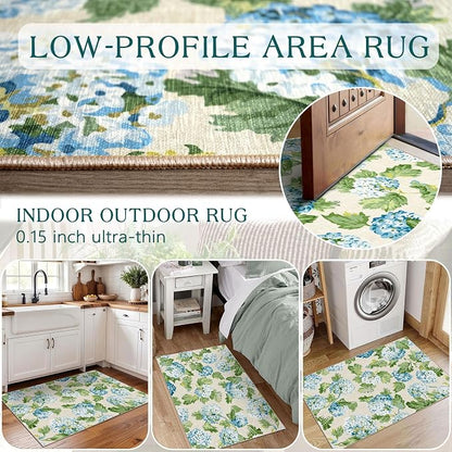 Front Door Mat Indoor Outside Entrance 2x3 Blue Hydrangea Entry Rug | Non-Slip - Image 7