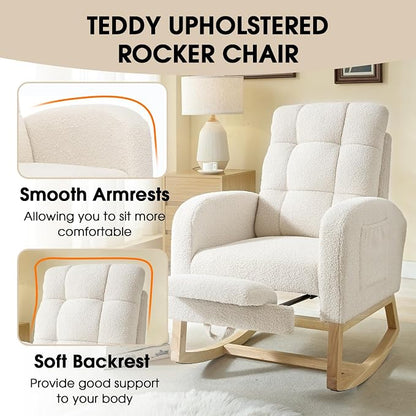 NIOIIKIT Modern Nursery Rocking Chair, Teddy Upholstered Rocking Chair - Image 6