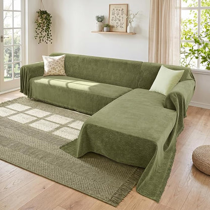 2 Pieces Sectional Couch Covers L Shaped Cover L Green | Thick Washable Fabric by Unknown