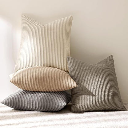 MIULEE Soft Corduroy Decorative Throw Pillow Covers Neutral Cream 20x20 | Set - Image 6