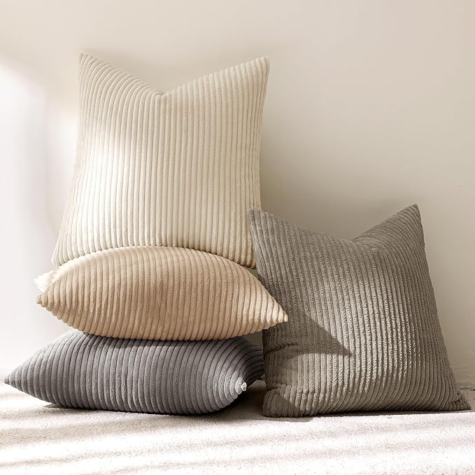 MIULEE Soft Corduroy Decorative Throw Pillow Covers Neutral Cream 18x18 | Set - Image 6