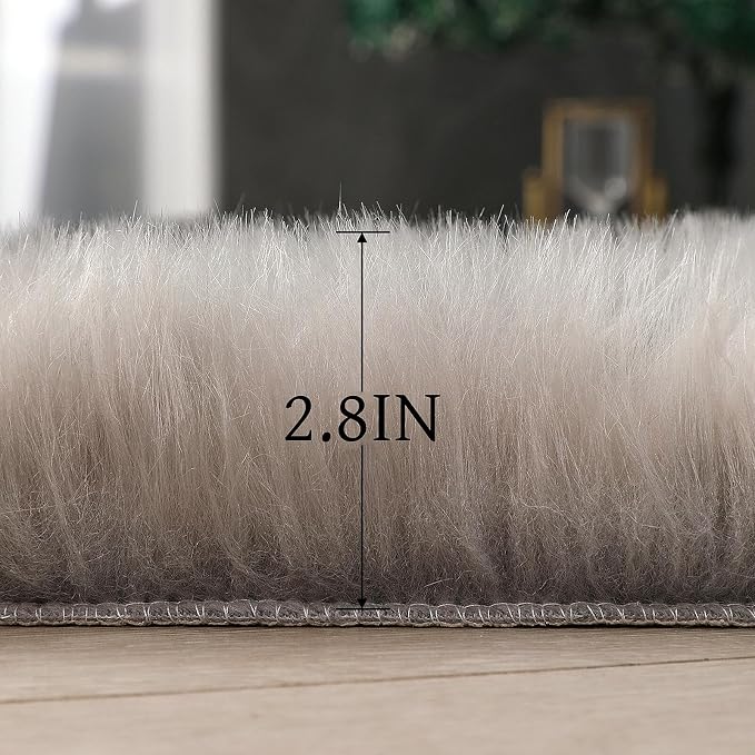 linmopm Faux Fur Rug Sheepskin Shag Fluffy Fuzzy 6x9 ft Grey Rugs - Image 2