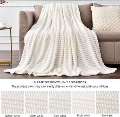 BEDELITE Ribbed Jacquard Off White Blankets Queen Size - Image 3