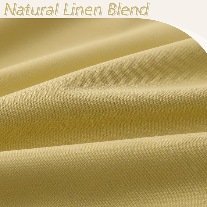Yellow 100% Blackout Linen Curtains 96 Inch Length 2 Panels Set - Image 4