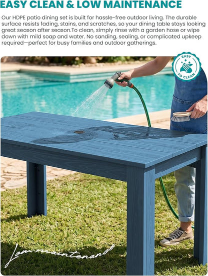 SERWALL HDPE Dining Set for 8: 2 Umbrella Hole Tables + 8 Chairs. Includes 8 - Image 4