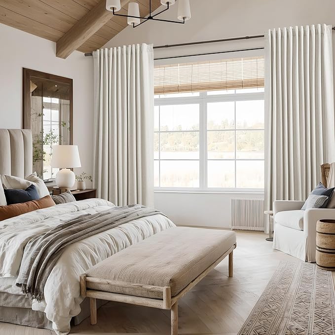 Cream 100% Blackout Linen Curtains 96 Inch Length Ceiling to Floor 2 Panels 8 FT - Image 8