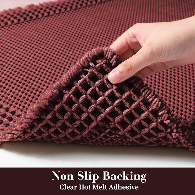 RESARE Waffle Bath Mat for Bathroom Non Slip Bathroom Rugs 18"x30" Dark Red | - Image 4