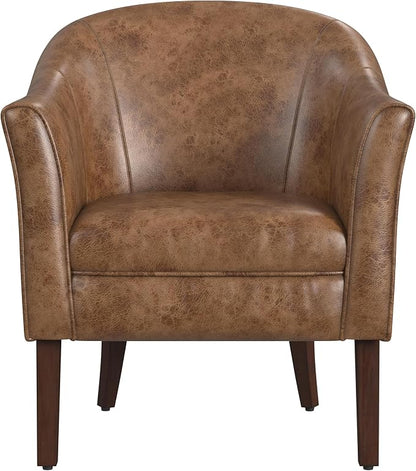 HomePop Modern Barrel Accent Chair, Distressed Brown Faux Leather - Image 6
