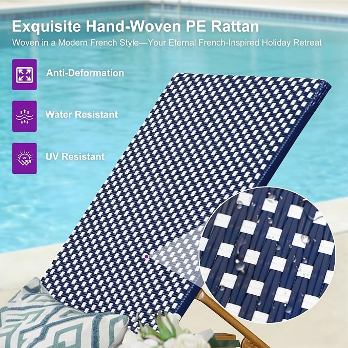 PURPLE LEAF Extra Wide Patio Chaise Lounge Set of 2 Outdoor Lounger French PE - Image 6