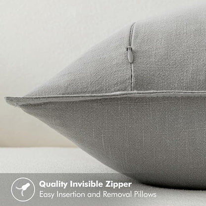 MIULEE Decorative Linen Euro Sham Pillow Covers 24x24 Light Gray | Boho - Image 3