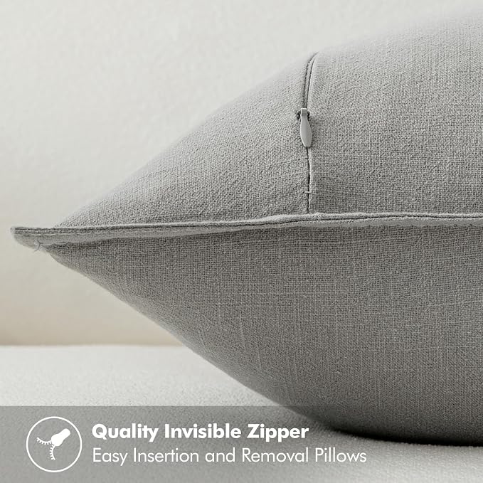 MIULEE Decorative Linen Pillow Covers 20x20 Inch Light Gray | Boho Farmhouse​ - Image 3
