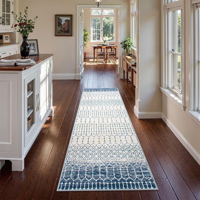 Lahome Moroccan Washable Blue Runner Rug 2x6 Rug Runners - Image 3
