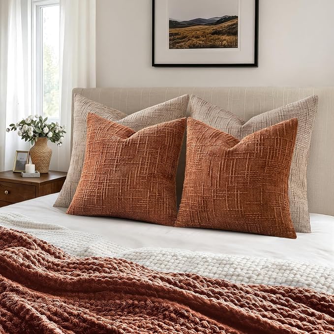 MIULEE Chenille Textured Fall Throw Pillow Covers Burnt Orange 20x20 | Set of 2 - Image 5