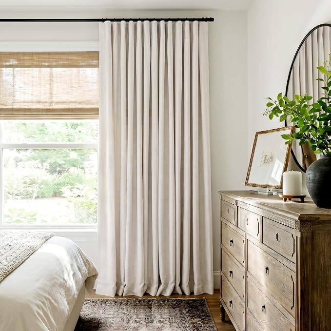 INOVADAY Linen Textured 100% Blackout Sliding Door Curtains 102x96 Beige | 1 - Image 8