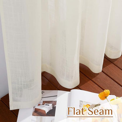 NICETOWN Semi Sheer Curtains Linen Blend Texture, Rod Pocket Back Tab - Image 7