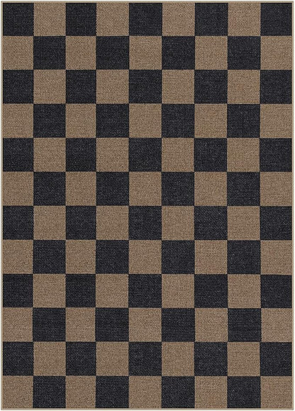 Lahome Checkered Easy Jute Living Room Rugs, 5x7 Black Dining Room Office Rug - Image 9