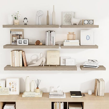 Acovy 48 Inch Floating Shelves, 3D Textured Wood Grain, Wooden Shelves - Image 8