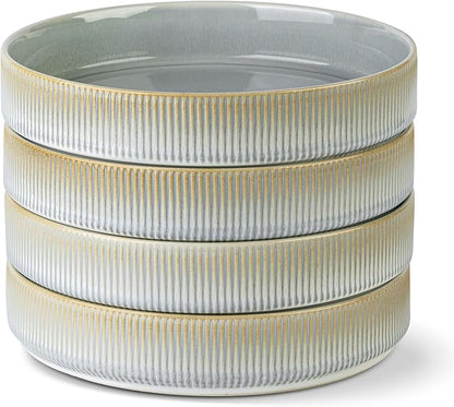 theterra 7.5'' Ceramic Pasta Bowls, Salad Bowls Set of 4, Stoneware Serving Bowls for Fruits, Noodle, Dinner, House-warming Wedding Present, Desert Sage