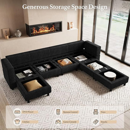 Belffin 114.2" Modular Sectional Sofa Corduroy 7 Seats U Shaped Sofa Couch - Image 3