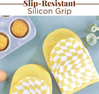 Folkulture Mini Oven Mitts or Short Oven Mitts | (5.75 x 9) Set of 2 Cotton Yellow Oven Mits Heat Resistant for Kitchen Decor | Yellow Check Kitchen Mittens or Oven Mitt with Hanging Loop