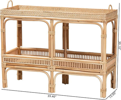 Bali & pari Lombok Modern Bohemian Natural Rattan 2-Tier Console Table - Image 3
