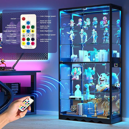 Large Display Cabinet with Glass Doors, 8-Tier RGB Curio Cabinet with Smart - Image 6