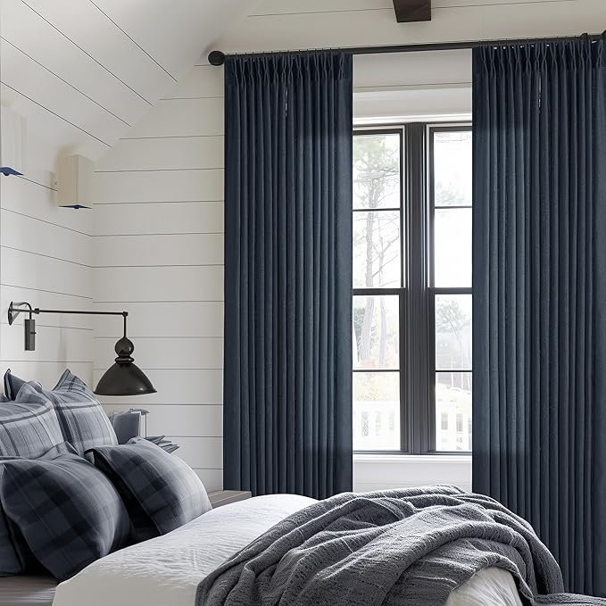 Pinch Pleated Extra Long Navy Linen Curtains 120 Inches Long | Farmhouse Modern - Image 7