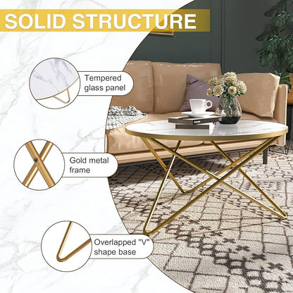 HLR Round Coffee Table with White Faux Marble Top - Image 3