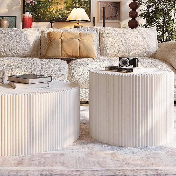 Round Marble End Table, 17.72" White Small Side Table - Image 6
