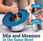Priority Chef 6Pc Large Mixing Bowls With Lids Set with Non-Slip Bases, Stainless Steel Mixing Bowl Set, 6 Airtight Lids and 3 Graters, Blue