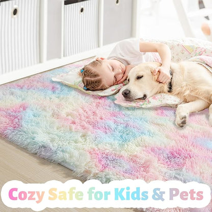 Amdrebio Rainbow Unicorn Pastel Shag Area Rug 5x7 - Image 2