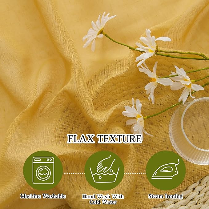 NICETOWN Semi Sheer Curtains Flax Linen Texture, Grommet Retro Window Treatment - Image 5