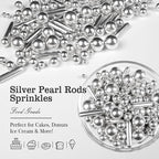 Silver Pearl Rods Sprinkles, Edible Sugar Candy Mix Size, 150g/5.29oz, Baking Cake Decoration, Food Grade, Cake Toppers, Easter, Celebration, Wedding Party Supplies