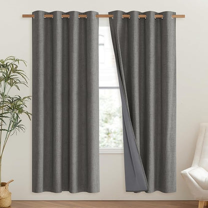 NICETOWN Grizzle Gray Vintage Linen 100% Blackout Curtains - Image 2