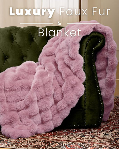 Ultra Soft Cozy Faux Fur Throw Blanket, Fuzzy Plush Thick Bubble Blanket - Image 2