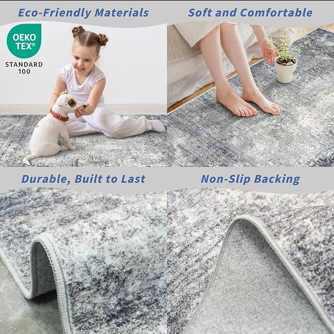 3x8 Washable Hallway Runner – Non-Slip Abstract Modern Neutral Wide Carpet - Image 5